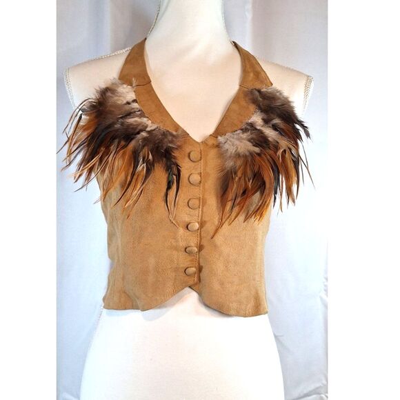 Vintage 70s Deerskin Suede Top w/Feather Detail LOTUS Leather Design Shasta CAL. - Picture 1 of 9